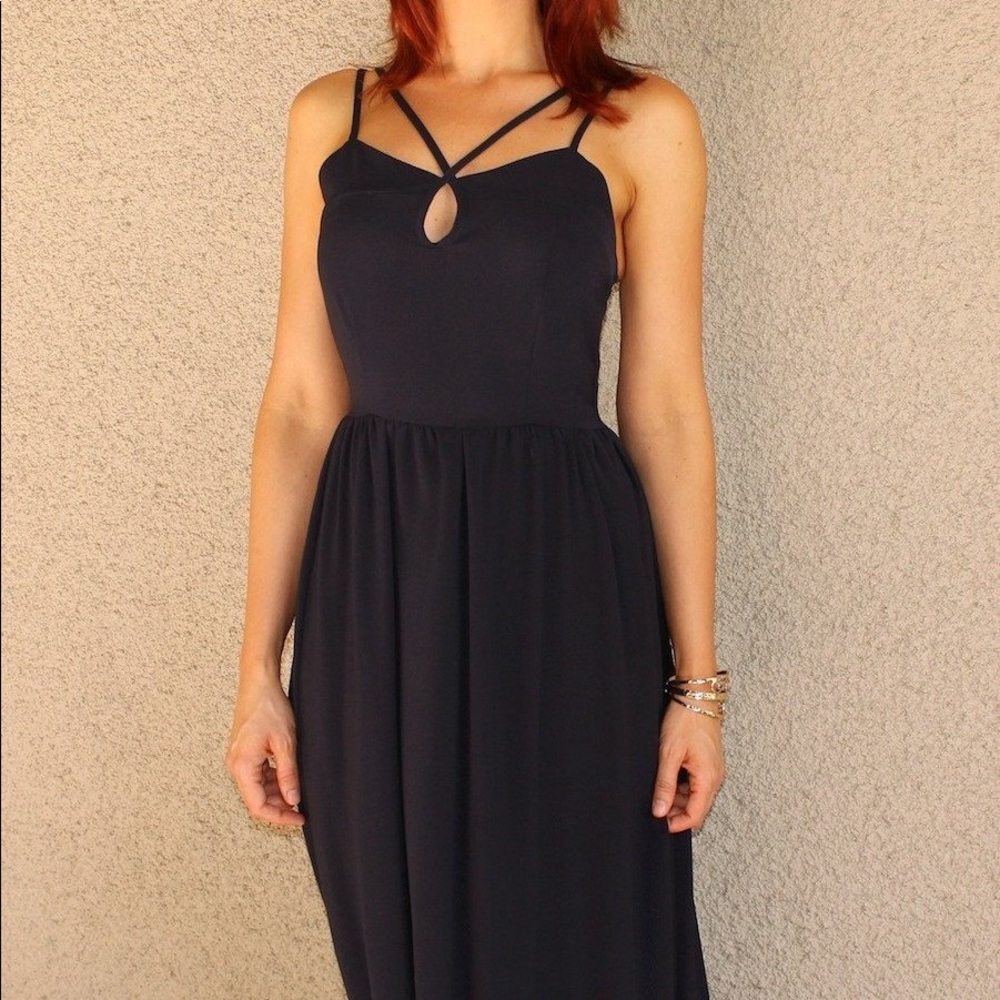 Navy Blue Strappy Keyhole Maxi Dress